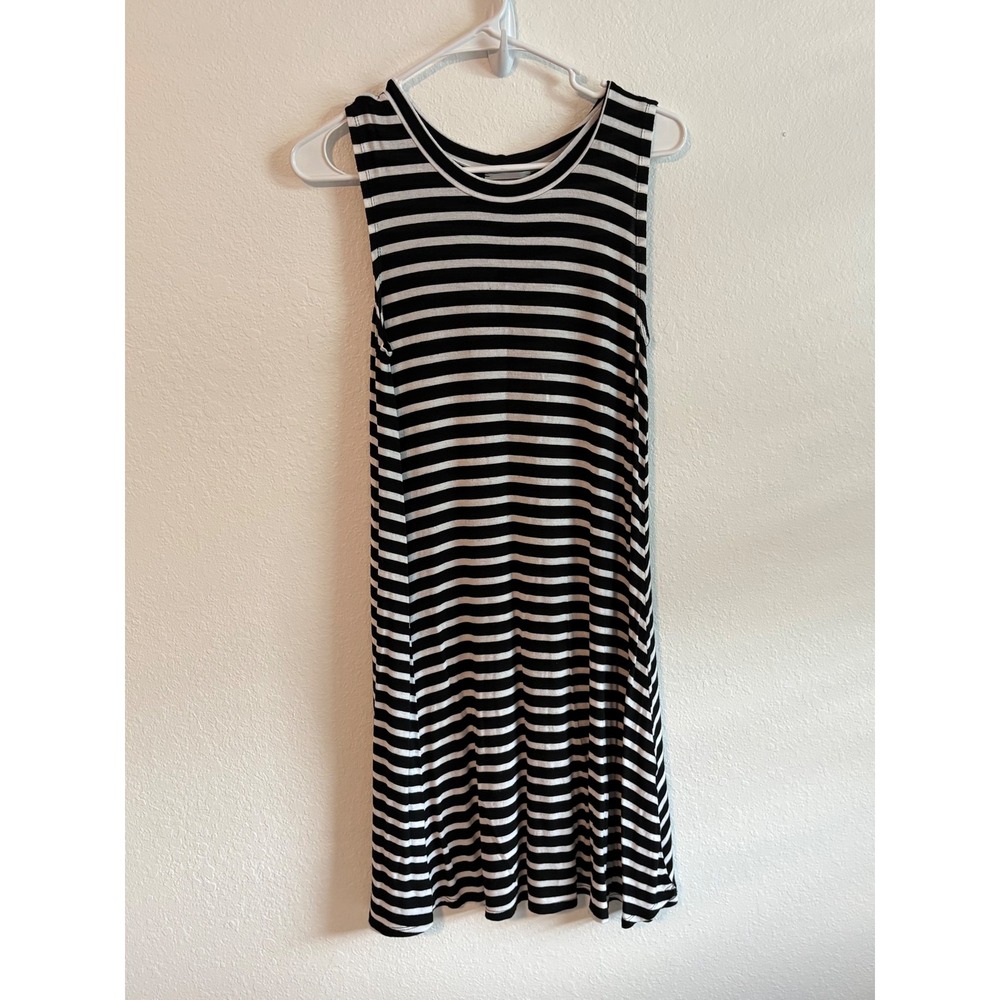 Allison Brittney Black White‎ Stripe Sleeveless Midi Dress Women's Size S